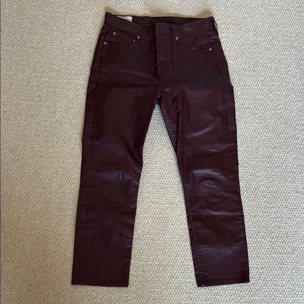 Burgundy Slim Mid Rise Leather Pants, Gap, 29